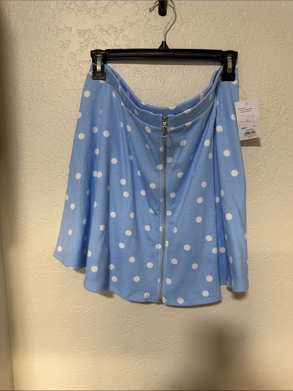 Sonoma Light Blue & White Polka Dot Skater Skirt with Front Ring Zip